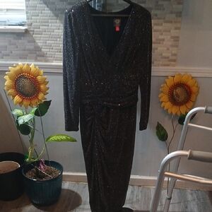 Vince Camuto Deep Dark Blue Sparkle Long Sleeve Dress Size 12